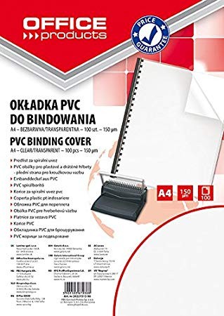 PVC BINDING COVER OFFICE PRODUCTS 150MIC A4, 100 PCS/BAG TRANSPARENT