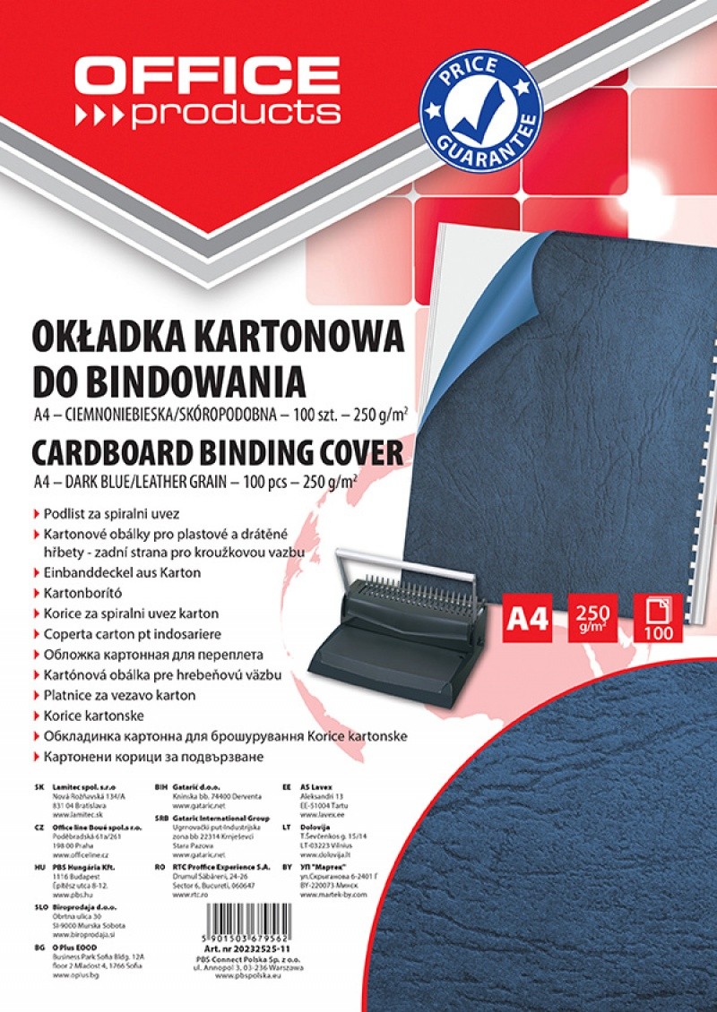 CARDBOARD BINDING COVER OFFICE PRODUCTS LEATHER GRAIN 250G/M2 A4, 100 PCS/BAG DARK BLUE