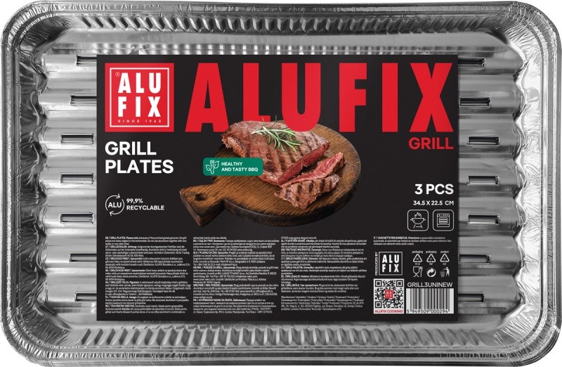 გრილის ალუმინის ფორმა ALUFIX Fix-Grill, მართკუთხა 34.5X22.5 სმ, 3 ცალი