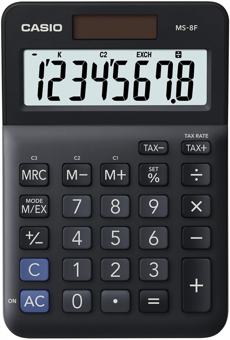 კალკულატორი CASIO MS-8F, 8-ციფრიანი, 103x147x28.8 მმ, შავი