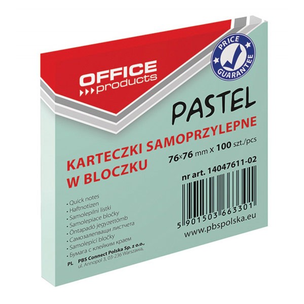 SELF STICKY NOTES, OFFICE PRODUCTS, 76X76, 100, PASTEL GREEN