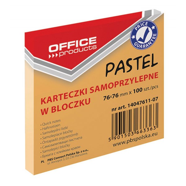 SELF STICKY NOTES, OFFICE PRODUCTS, 76X76, 100, PASTEL ORANGE