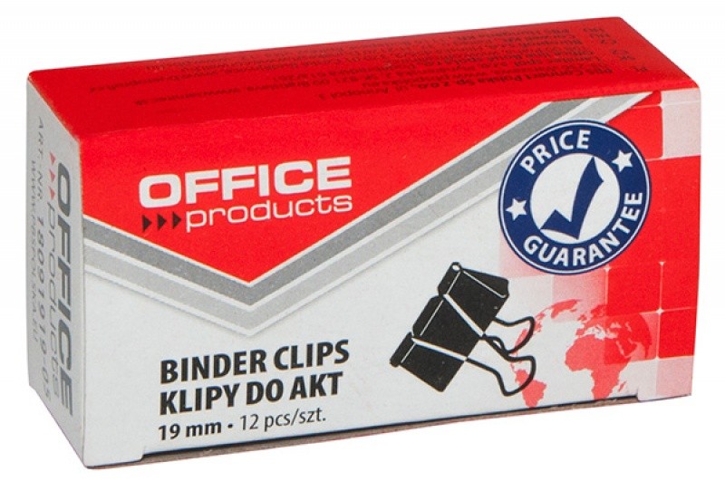 BINDER CLIPS, 19MM, OFFICE PRODUCTS 12 PCS