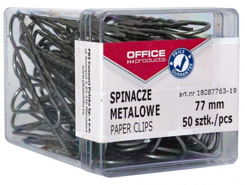 PAPER CLIPS OFFICE PRODUCTS  IN PLASTIC BOX 77 MM, 50 PCS