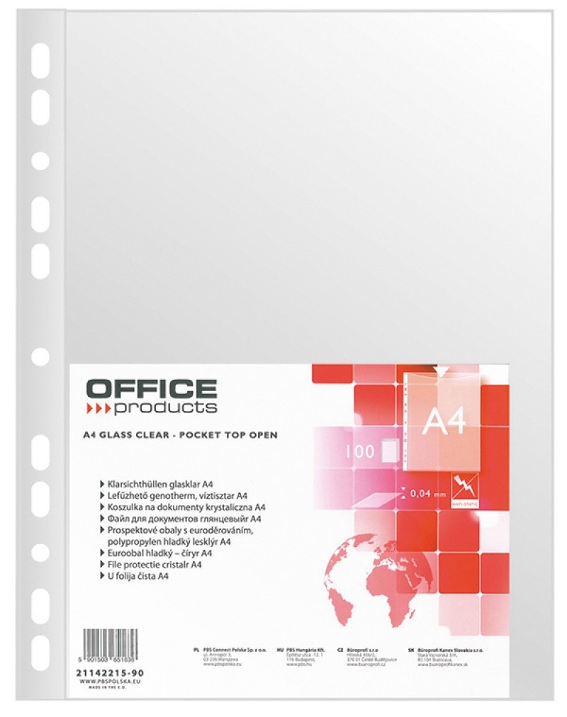 ფაილი 40 მიკრონი (100 ცალი) OFFICE PRODUCTS პრიალა ზედაპირით (ადვილად ხსნადი)