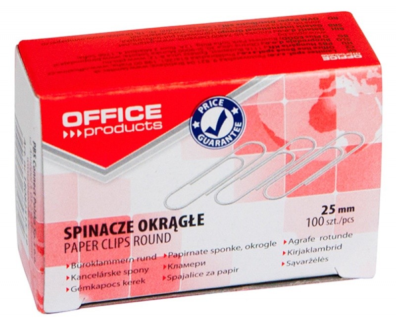 PAPER CLIPS, ROUND, OFFICE PRODUCTS, 25 MM, 100PCS, SILVER